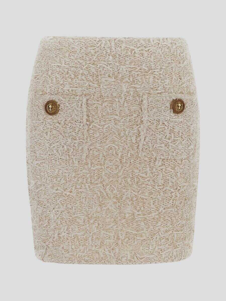 Balmain White Tweed High-Waisted Miniskirt with Pockets in Cotton Blend Woman Naturel