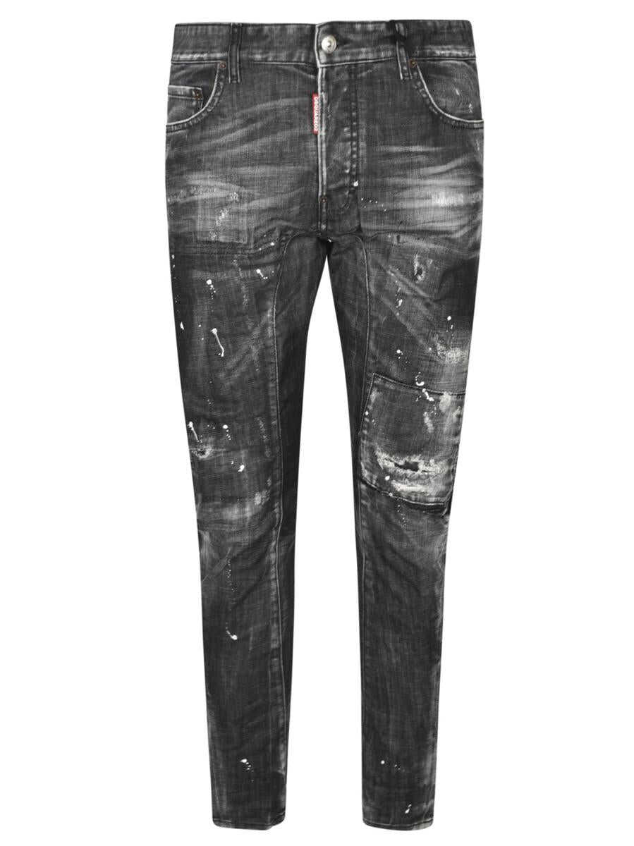 DSQUARED2 \'Tidy Biker\' Black Jeans with Rips and Paint Stains in Stretch Cotton Denim Man