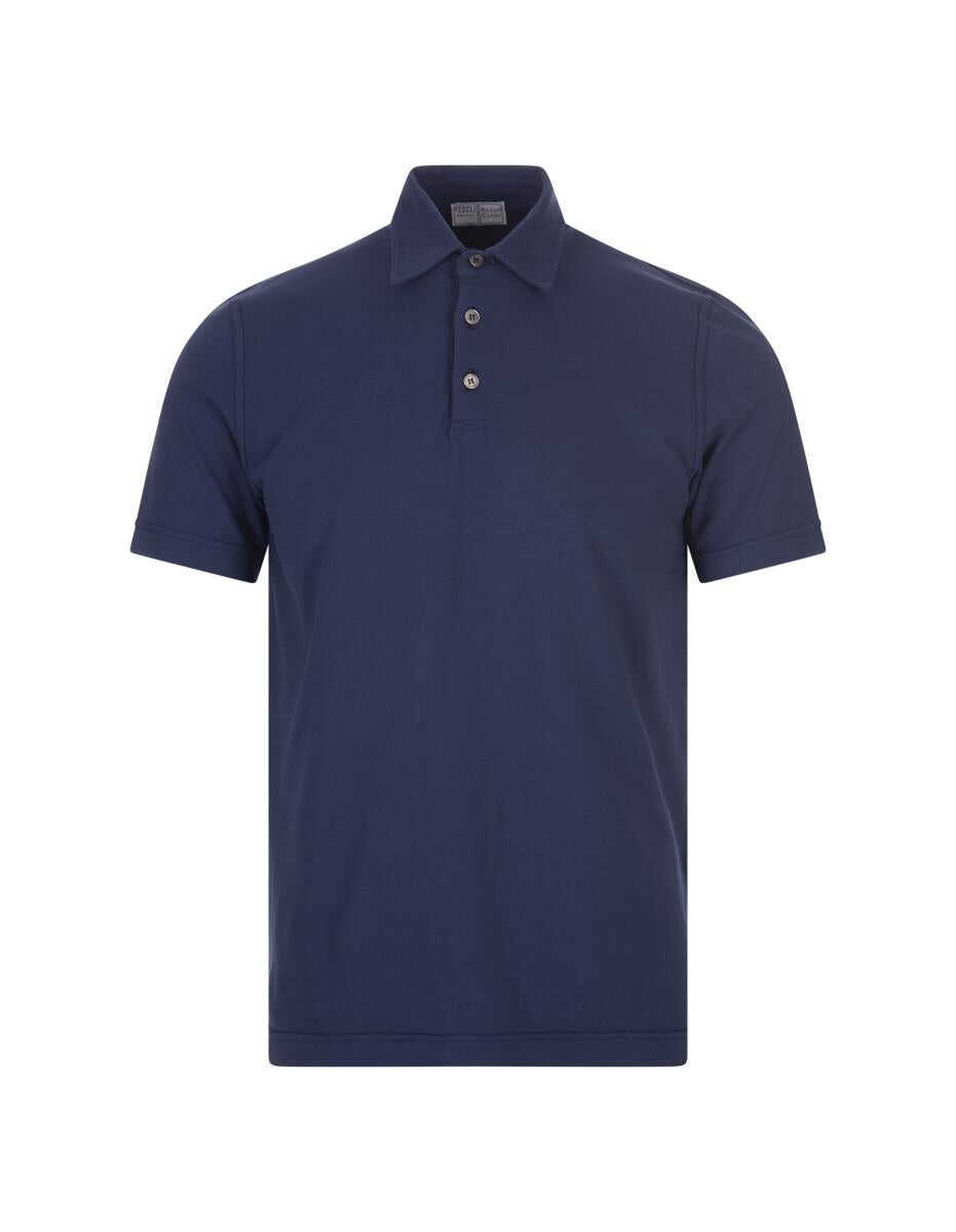 Fedeli FEDELI Short-Sleeved Polo Shirt In Dark Cotton Blue