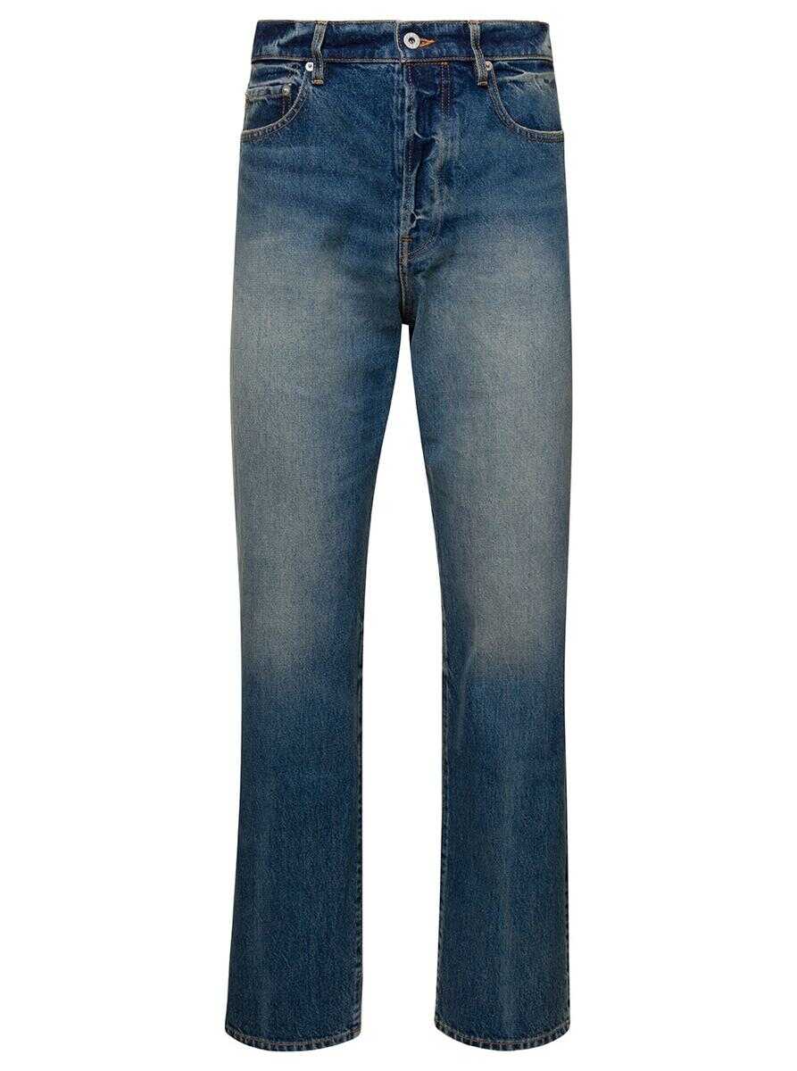 Kenzo Blue 5-Pocket Stonewashed Straight Jeans in Cotton Denim Man BLU