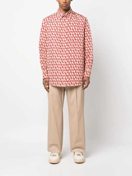 Camasi Valentino Garavani Valentino Garavani Toile Iconographe Silk Shirt Beige Barbati (BM 10812583) 2