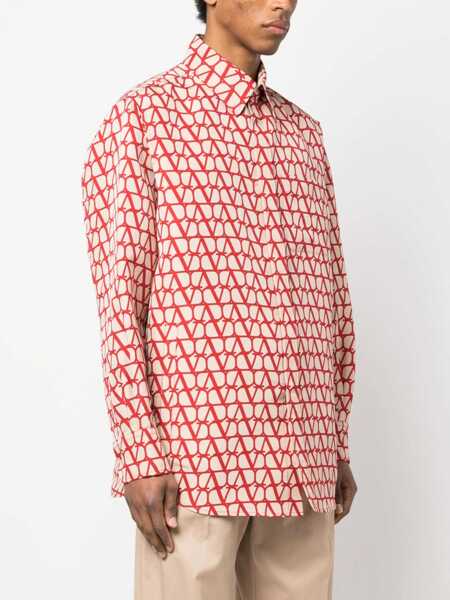 Camasi Valentino Garavani Valentino Garavani Toile Iconographe Silk Shirt Beige Barbati (BM 10812583) 3