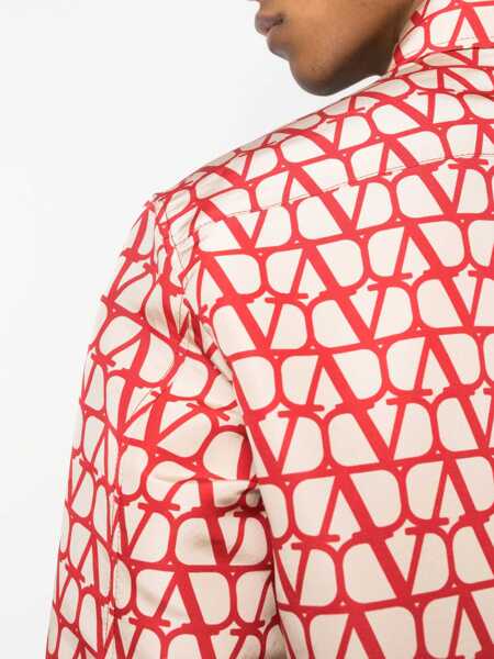 Camasi Valentino Garavani Valentino Garavani Toile Iconographe Silk Shirt Beige Barbati (BM 10812583) 5