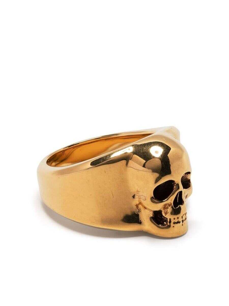 Alexander McQueen ALEXANDER MCQUEEN Antiqued Gold Skull Seal Ring Golden