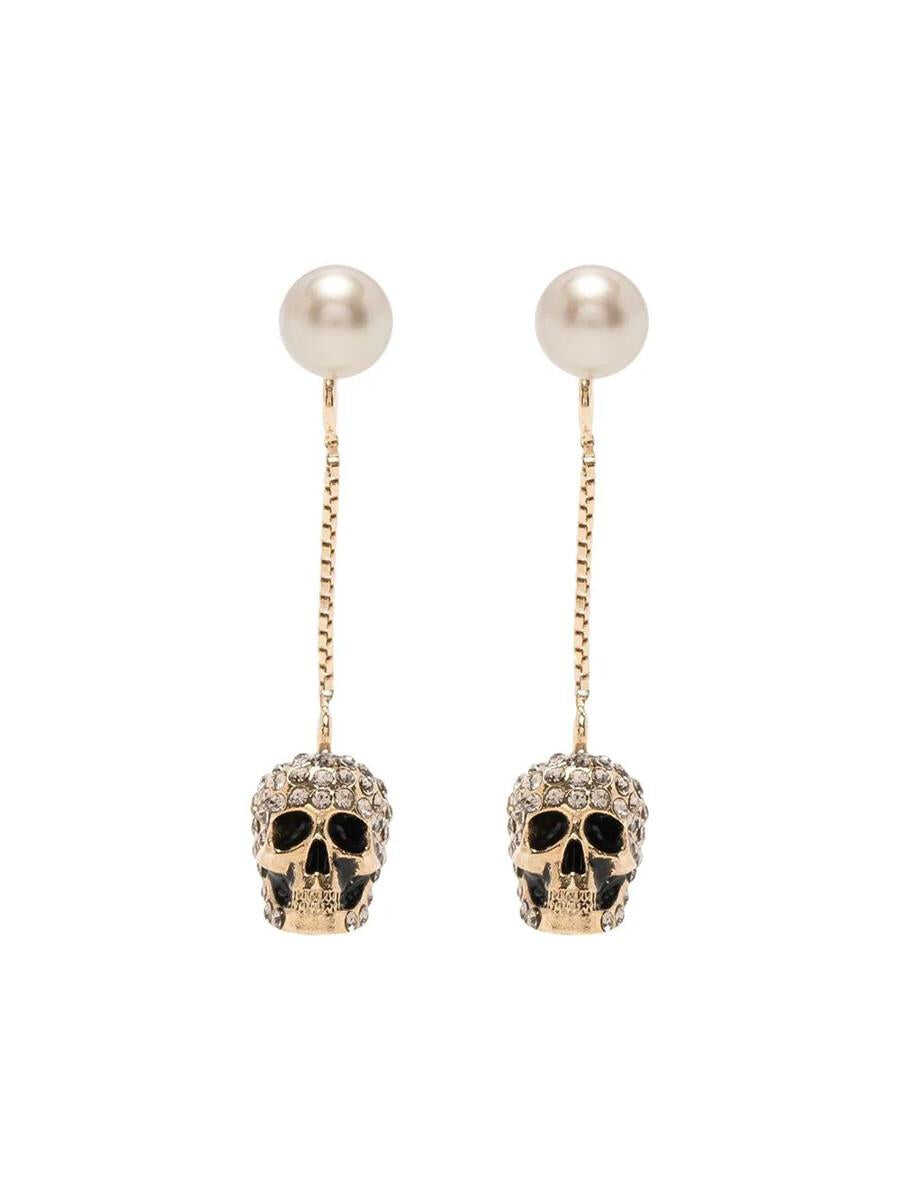 Alexander McQueen ALEXANDER MCQUEEN Palladium Gold Skull Earrings With Pavé And Chain GOLDEN