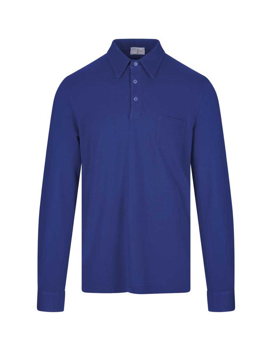 Fedeli FEDELI Royal Cotton Pique Long Sleeve Polo Shirt Blue