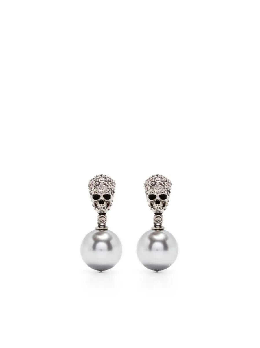 Alexander McQueen ALEXANDER MCQUEEN Pearl Skull Earrings in Antiqued SILVER