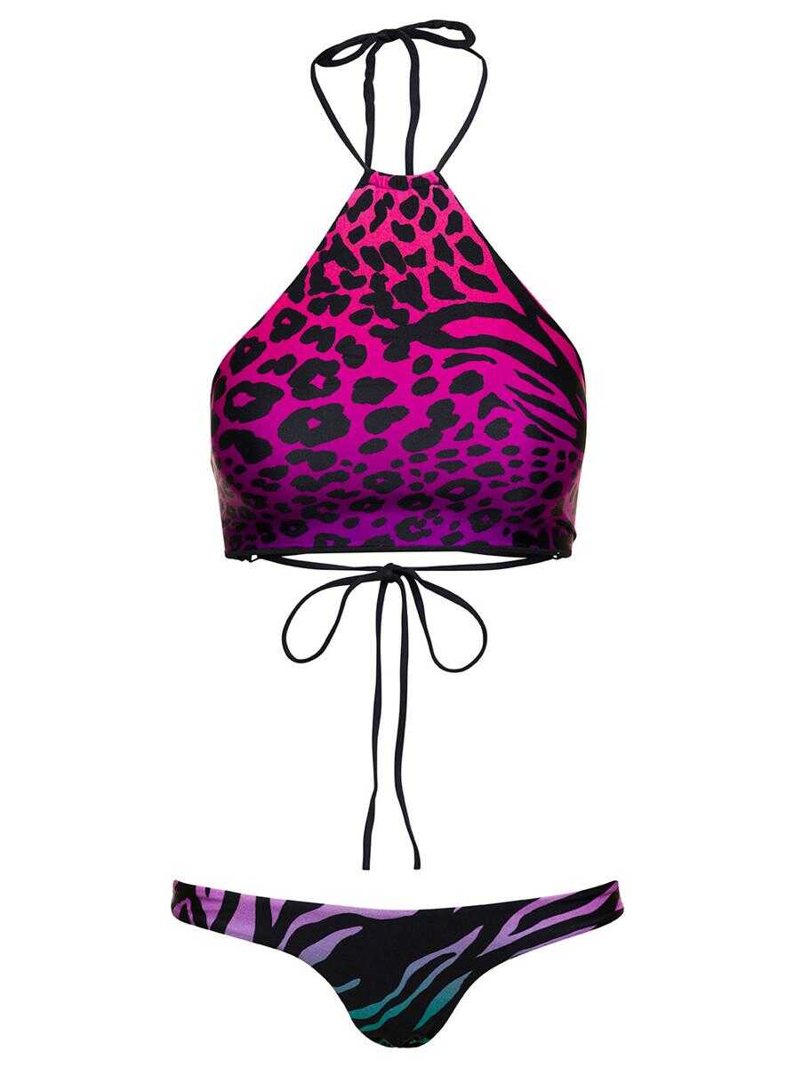 THE ATTICO Animal-Print Bikini Set in Fuchsia Technical Fabric Woman Multicolor