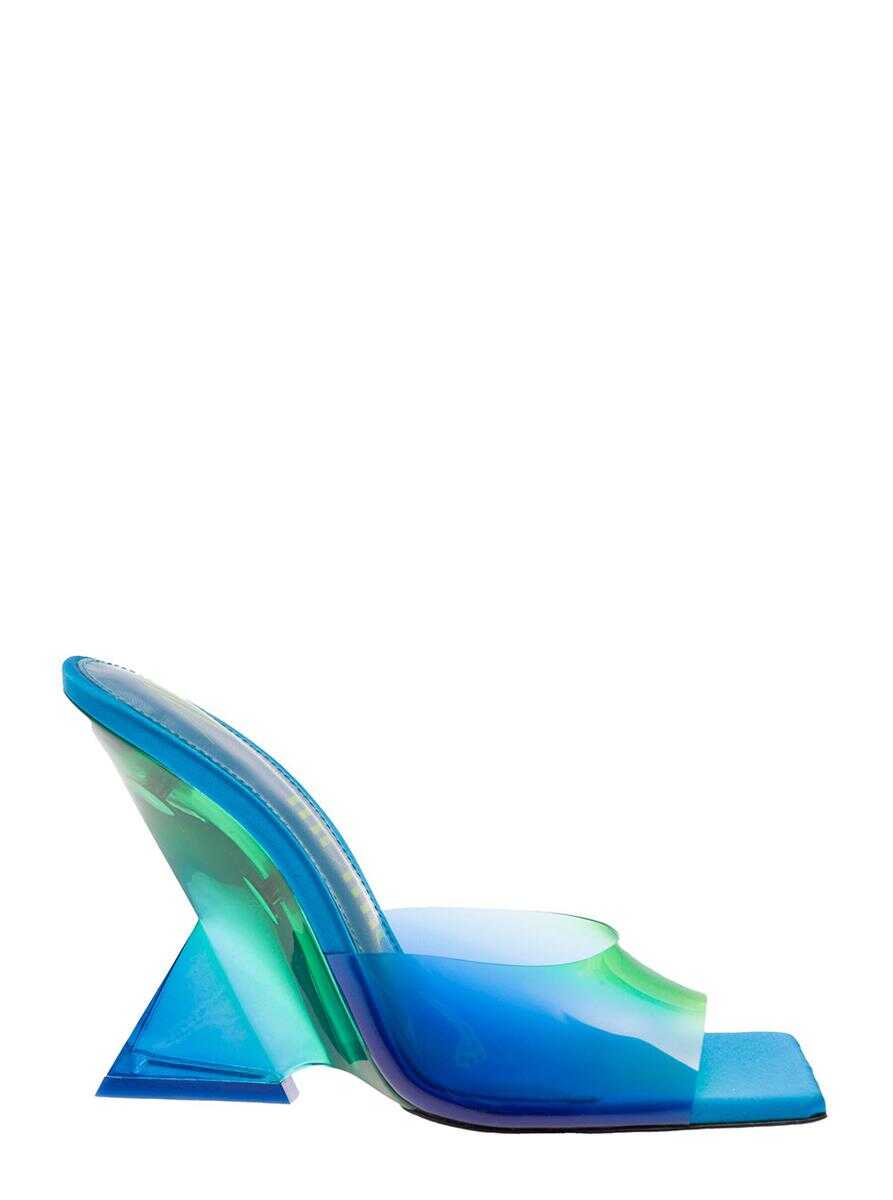 Poze THE ATTICO 'Cheope' Degrade Blue Mules with Pyramidal Wedge in PVC Woman Blu