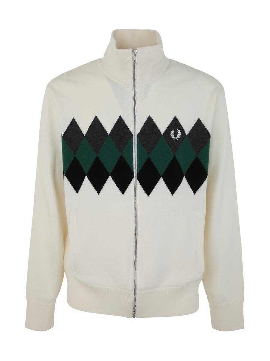 Fred Perry FRED PERRY FP DIAMOND INTARSIA CARDIGAN CLOTHING WHITE