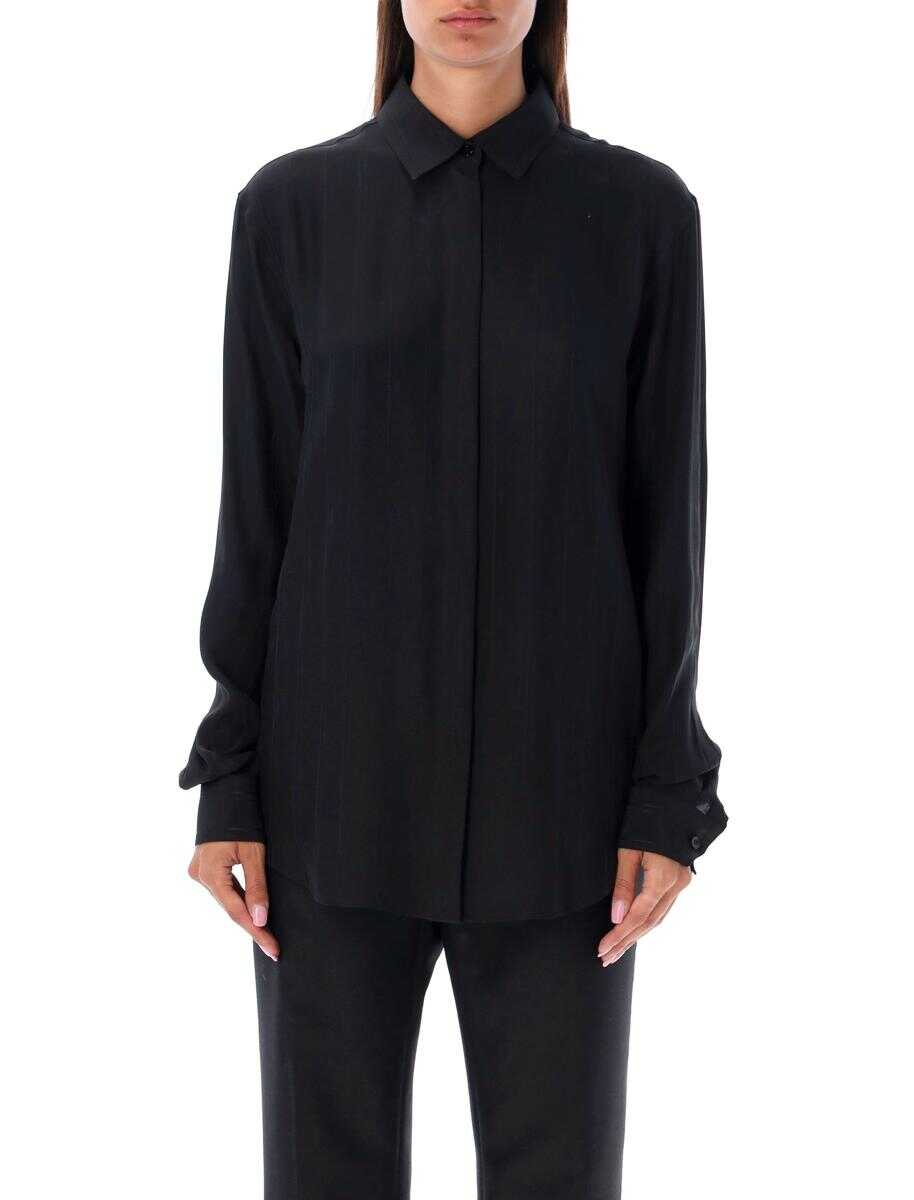 Saint Laurent SAINT LAURENT Shirt in matte and shiny cassandre striped silk BLACK