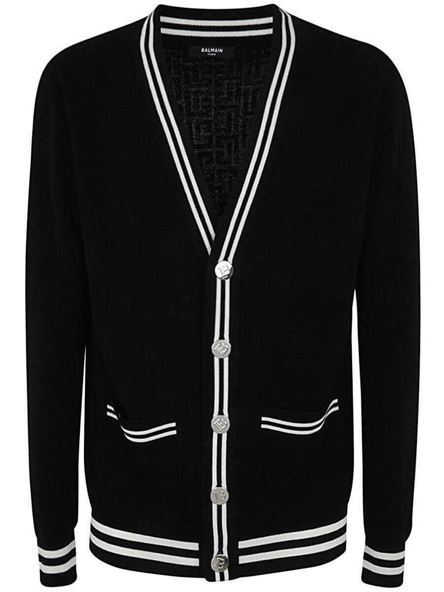 Balmain BALMAIN MONOGRAM JACQUARD WOOL CARDIGAN CLOTHING Black