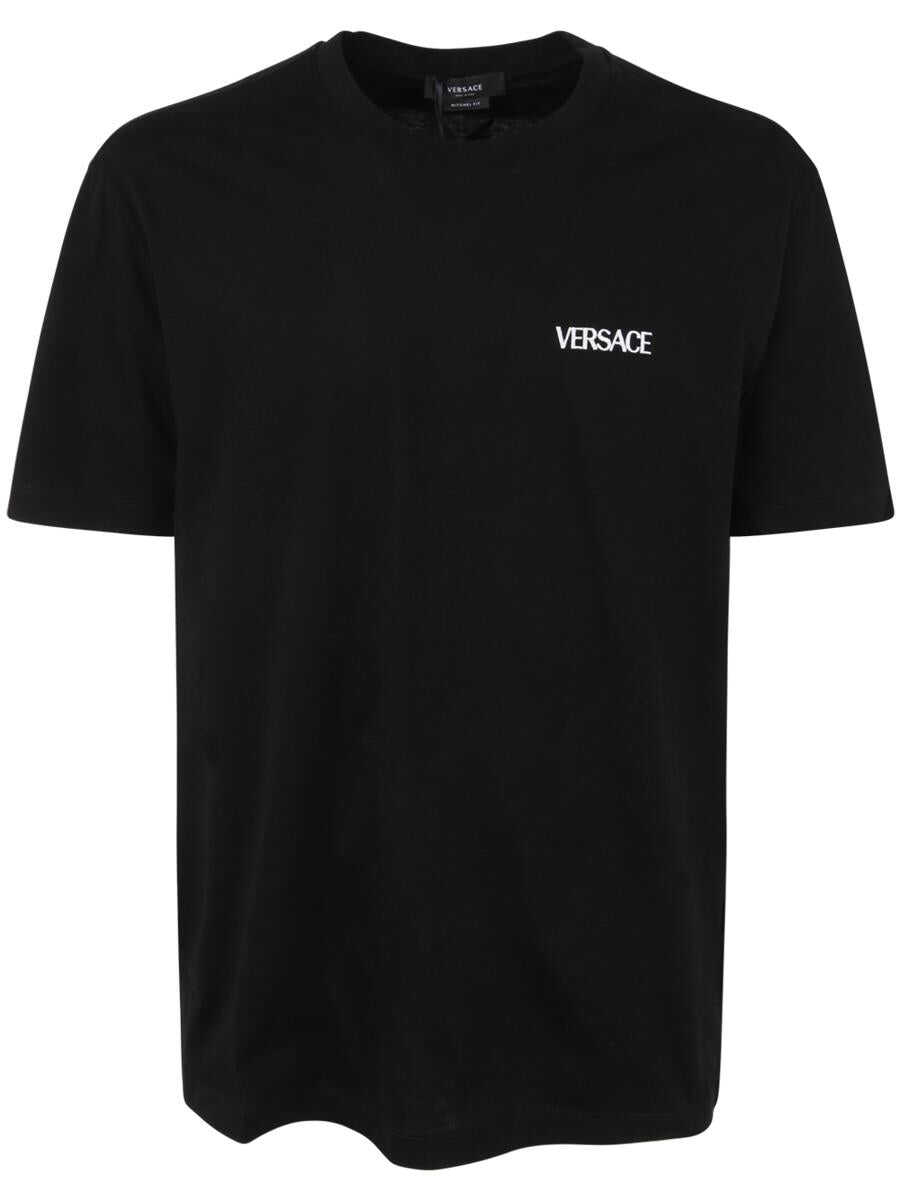 Versace VERSACE COMPACT COTTON JERSEY FABRIC EMBROIDERY AND MEDUSA FLAME PRINT T-SHIRT CLOTHING Black