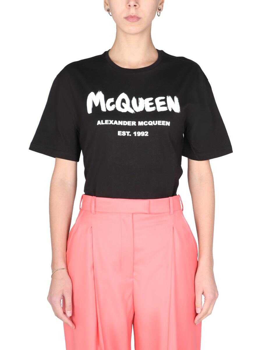 Alexander McQueen ALEXANDER MCQUEEN GRAFFITO LOGO PRINT T-SHIRT BLACK