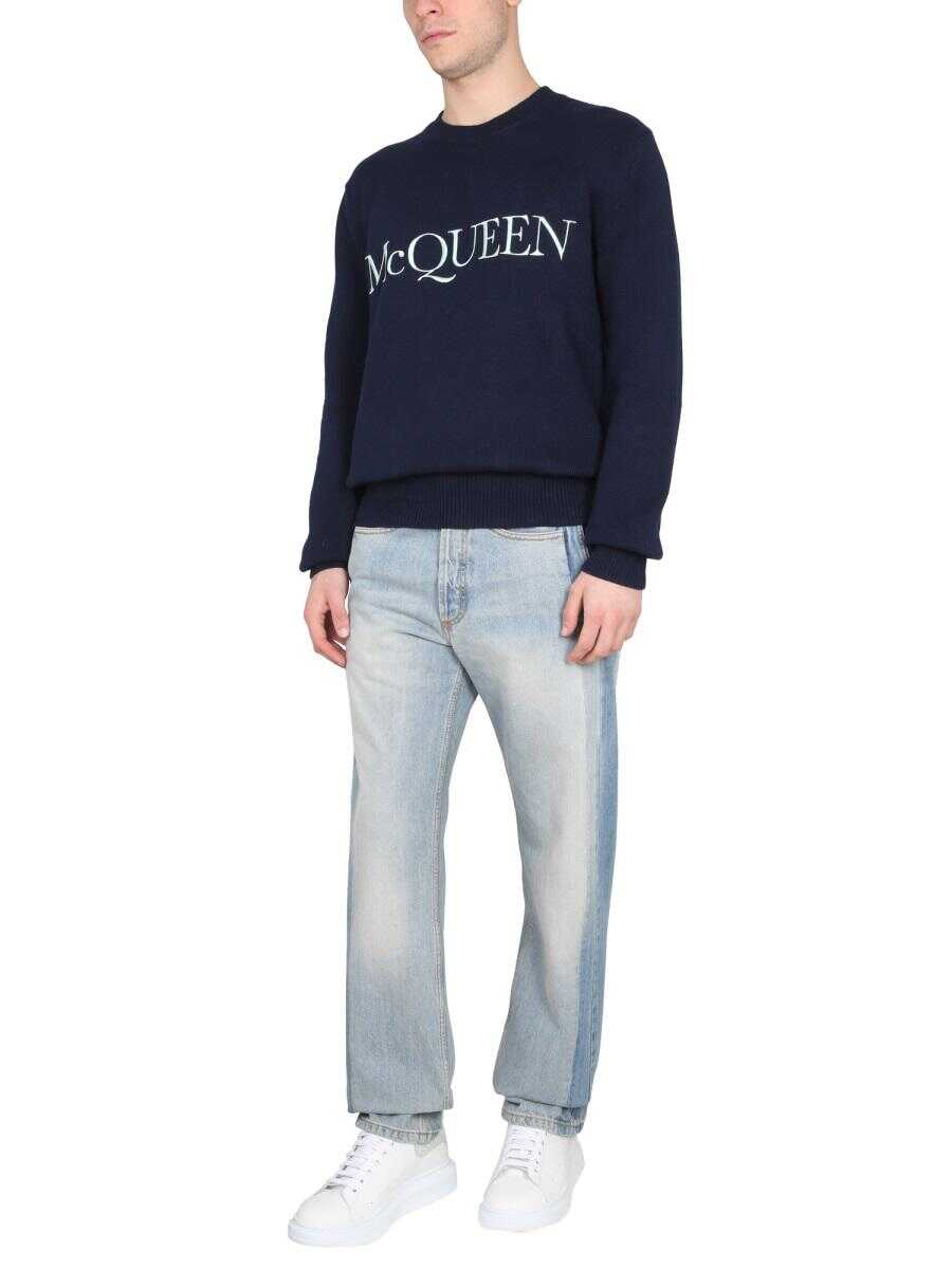 Alexander McQueen ALEXANDER MCQUEEN WORKER JEANS WITH PATCHES BLUE