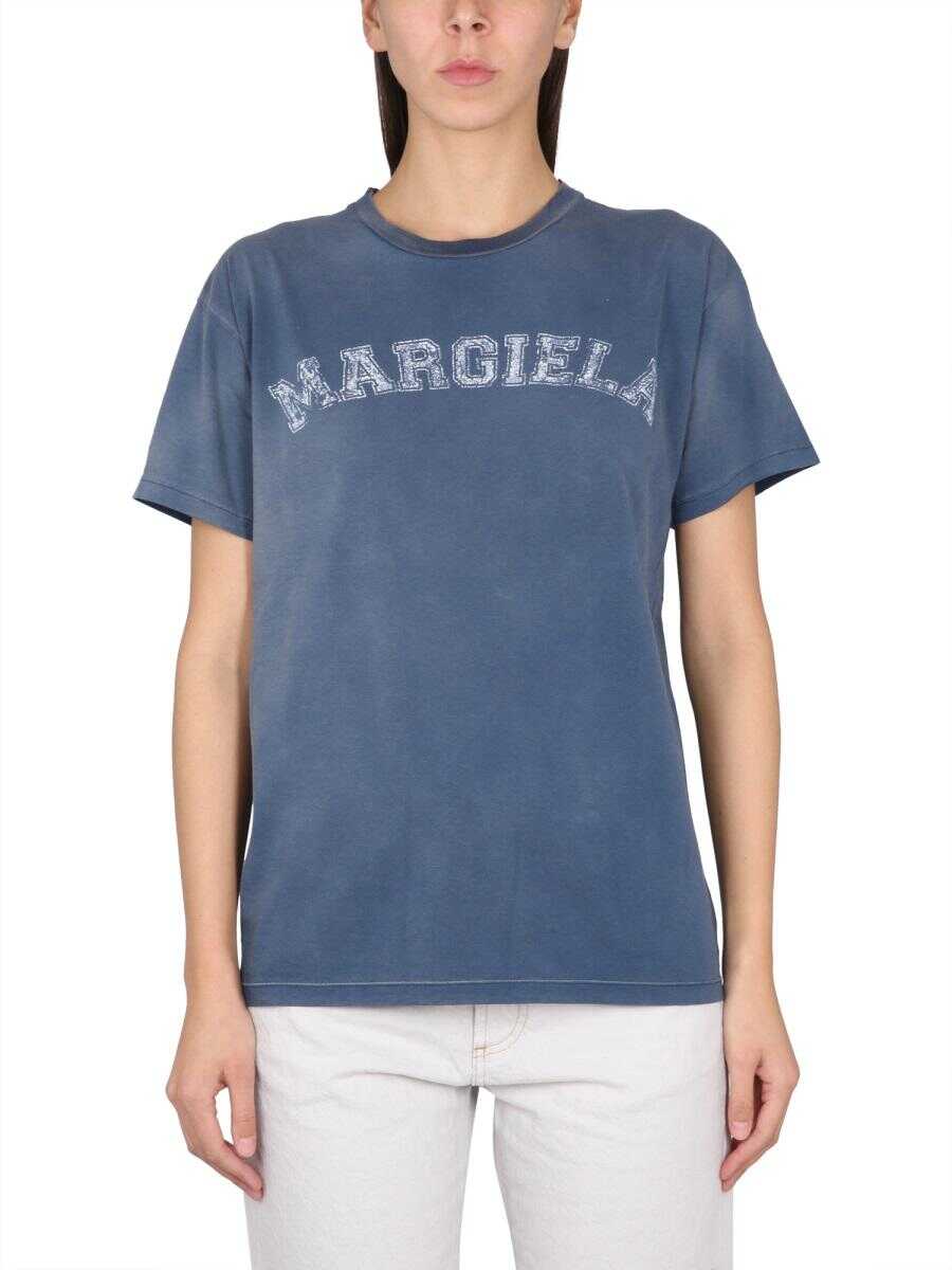 Maison Margiela MAISON MARGIELA T-SHIRT WITH LOGO BLUE