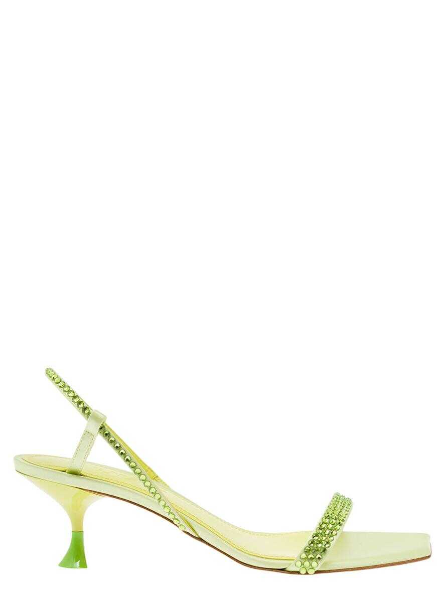 3JUIN \'Eloise\' Green Sandals with Rhinestone Embellishment and Spool Heel in Viscose Blend Woman Yellow