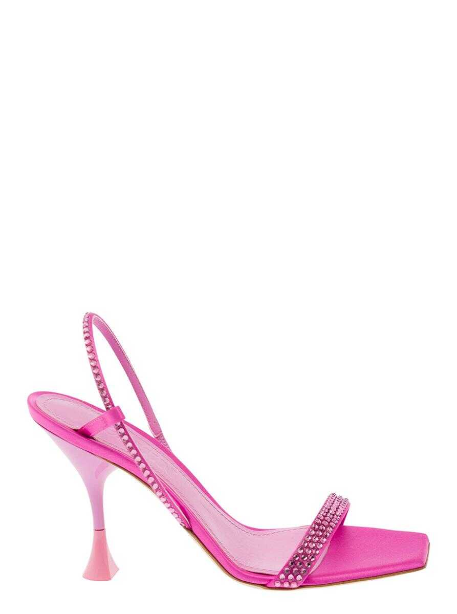 Poze 3JUIN 'Eloise' Pink andals with Rhinestone Embellishment and Spool Hight Heel in Viscose Blend Woman Pink