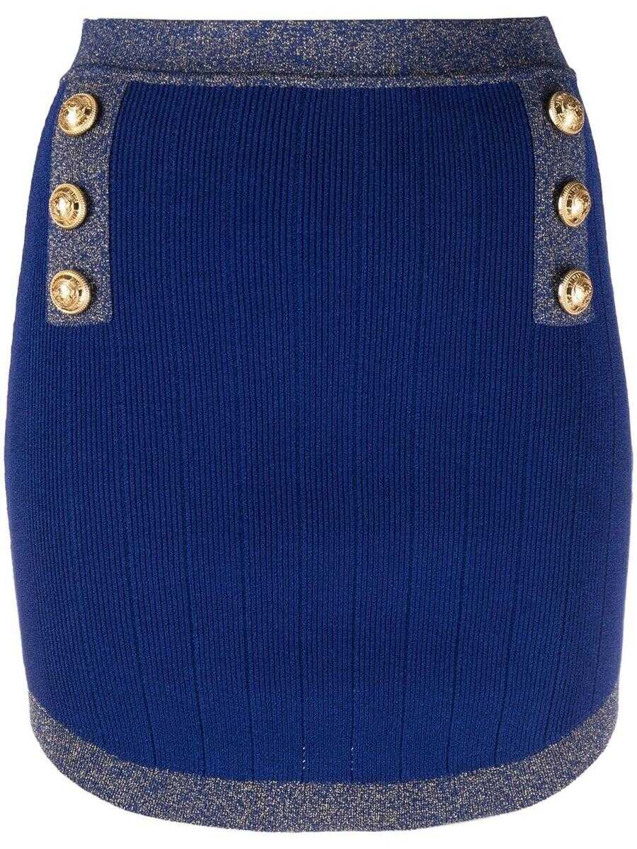 Balmain BALMAIN Button-embossed knit mini skirt Blue