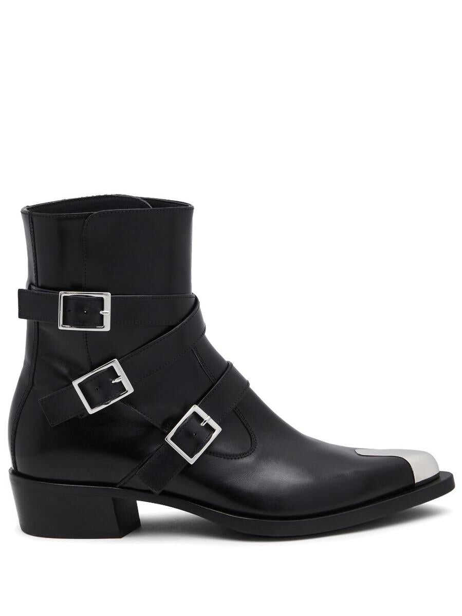 Alexander McQueen ALEXANDER MCQUEEN Buckled leather ankle boots Black
