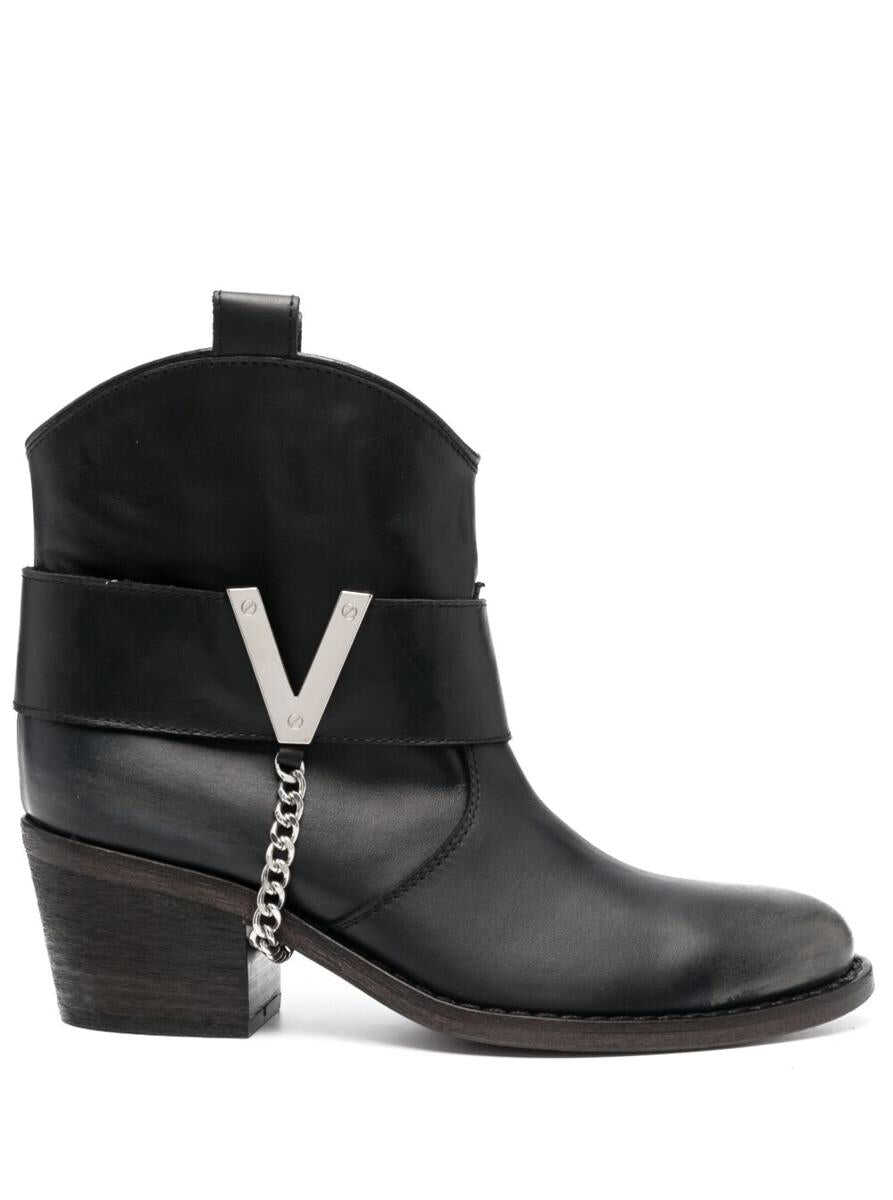 Via Roma 15 Texan Ankle Boots in Black Leather Woman Black