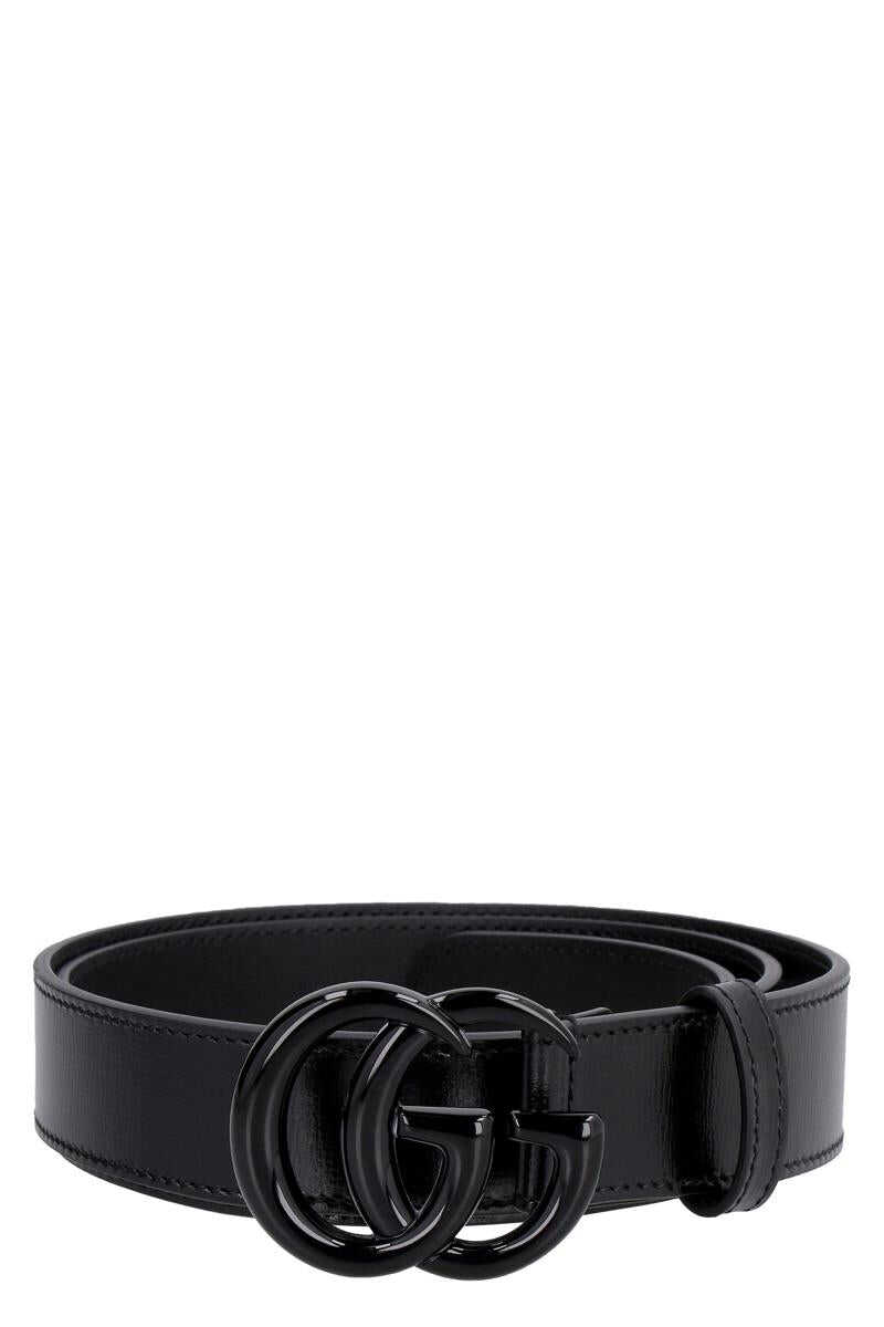 Gucci GUCCI LEATHER BELT WITH INTERLOCKING G BUCKLE BLACK