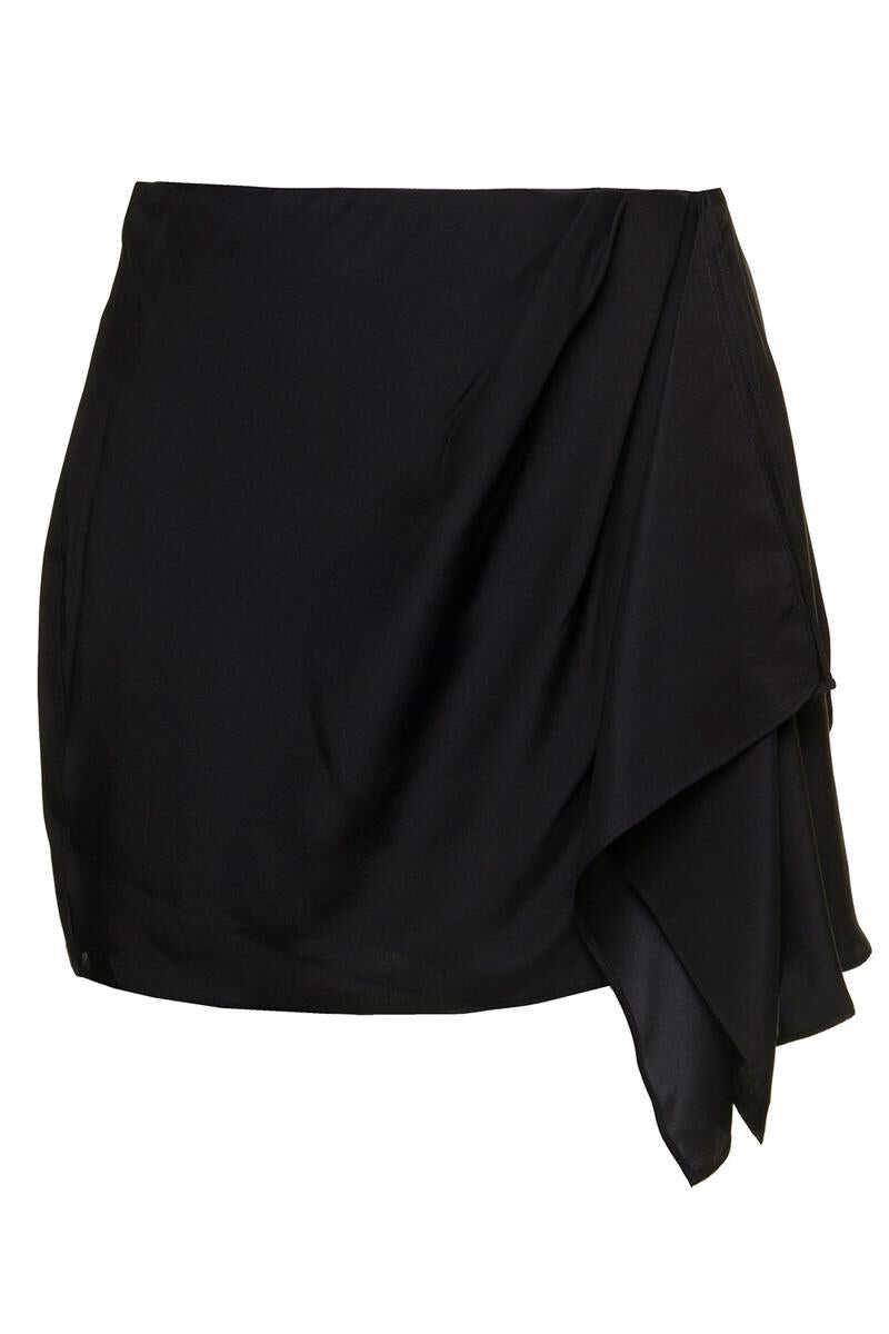 GAUGE81 \'Anjo\' Black Miniskirt with Dramatic Side Draping Detail in Silk Woman Gauge81 Black