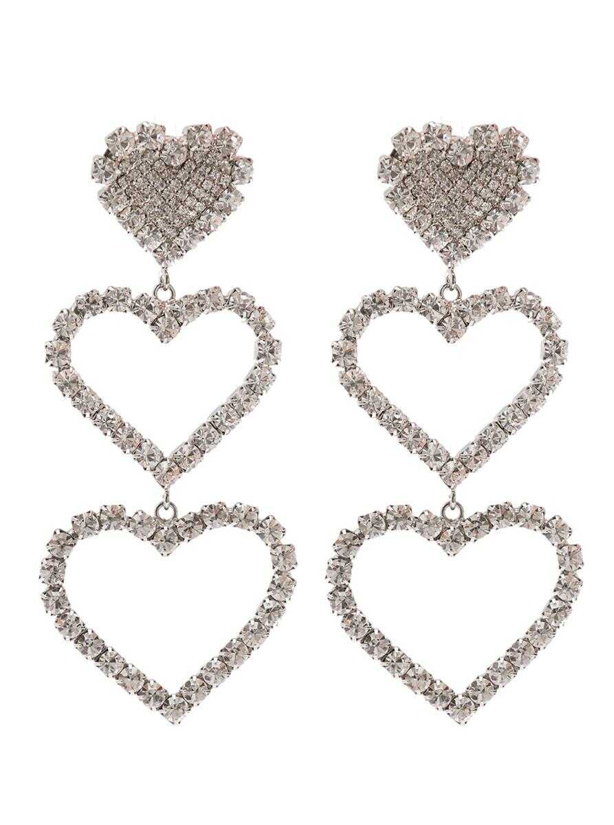 Alessandra Rich Silver-tone Pendant Earrings Hearts Design with Crystal Embellishment in Brass GREY