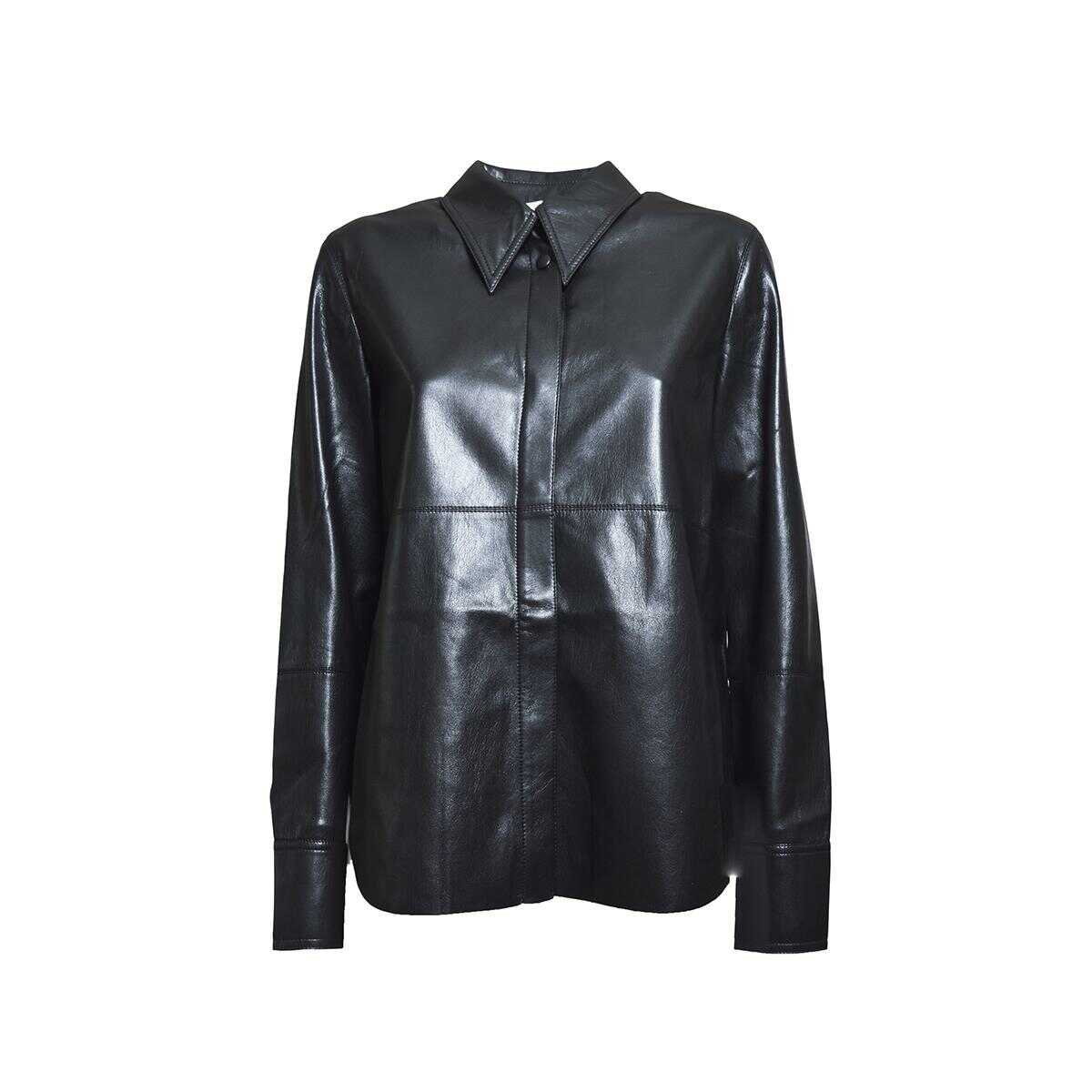 Nanushka \'Naum\' Black Long-Sleeve Shirt with Concealed Fastening in Faux Leather Woman Black