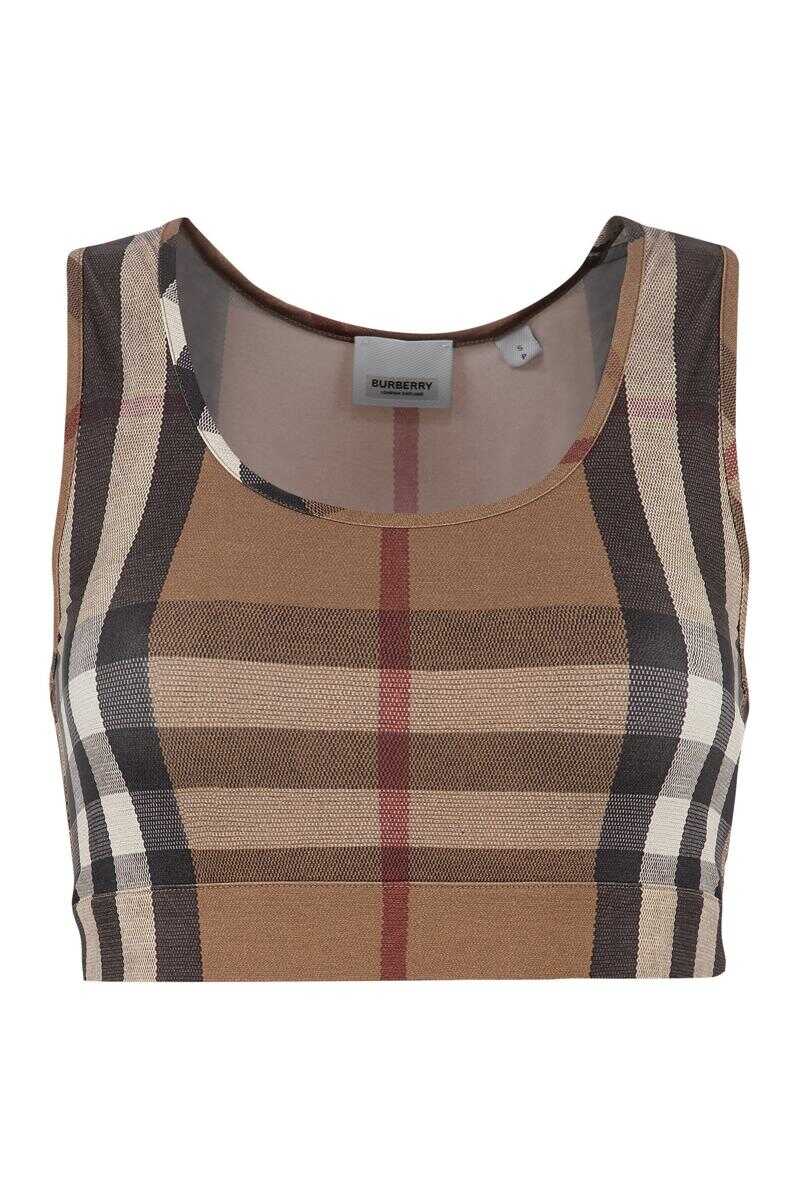 Burberry BURBERRY PRINTED CROP TOP BROWN