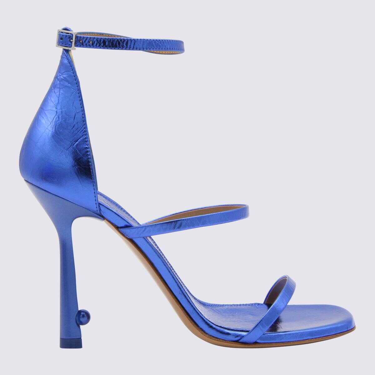Off-White OFF-WHITE BLUE WHITE LEATHER LOLLIP PEARL EMBELLISHED STRAPPY SANDALS BLUE