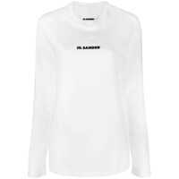 Tricouri Jil Sander White Cotton T-Shirt With Black Logo And Long Sleeves Femei