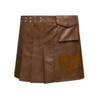 Fuste 'Arina' Brown Pleated Mini Skirt With Heart And Patch Pocket Detail In Faux Leather Woman Femei
