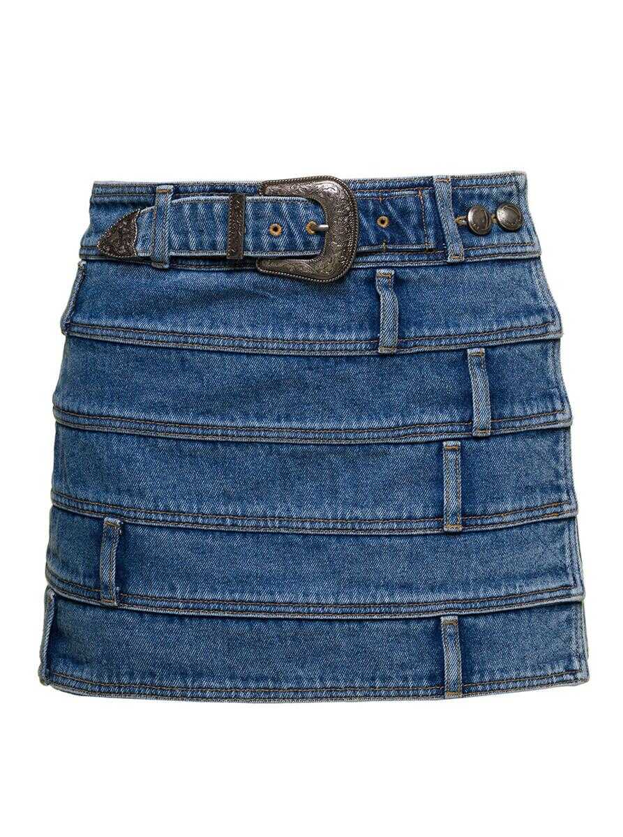 ANDERSSON BELL \'Dua\' Light Blue Mini-Skirt with Multi-Waist Effect and Belt in Cotton Denim Woman Blu