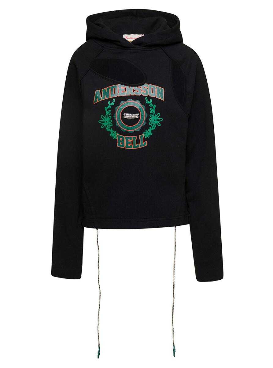 Poze ANDERSSON BELL Black Hoodie with Cut-Out Detail and Logo on the Front in Cotton Woman Black b-mall.ro 