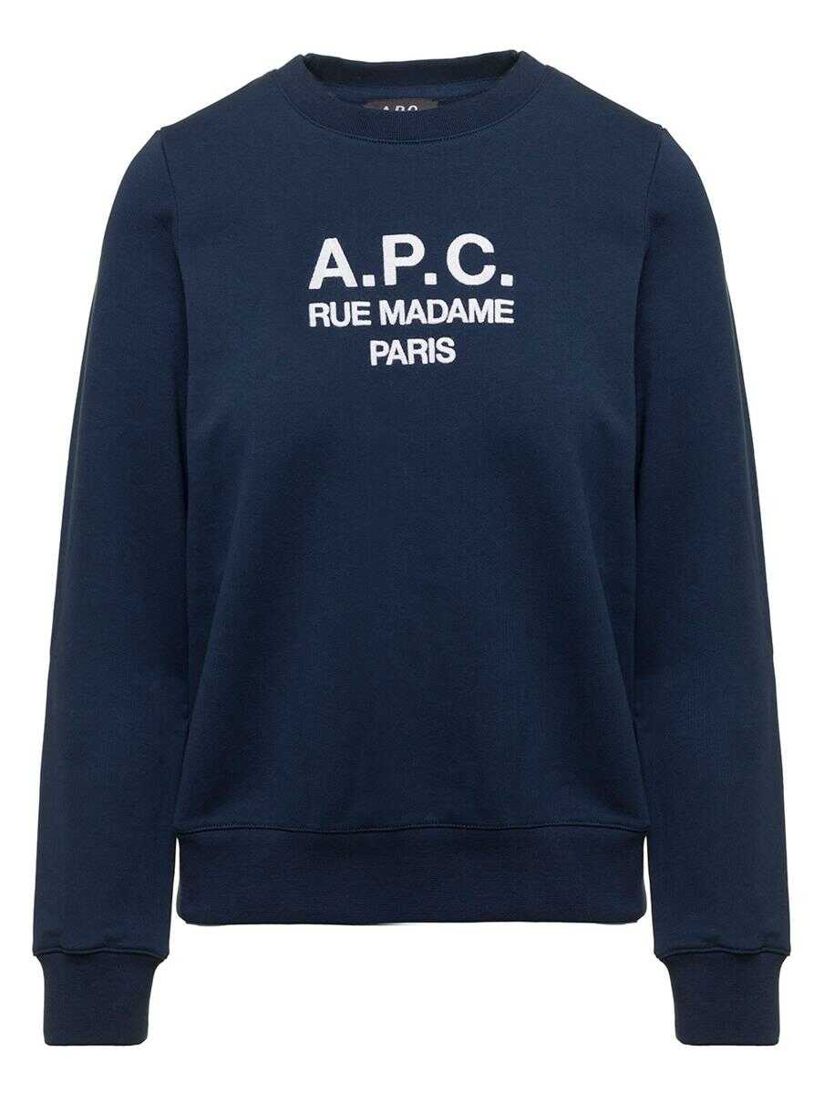 A.P.C. Blue Tina Sweatshirt in Fleece Cotton with Logo Embroidery to the Chest A.P.C. Woman BLU