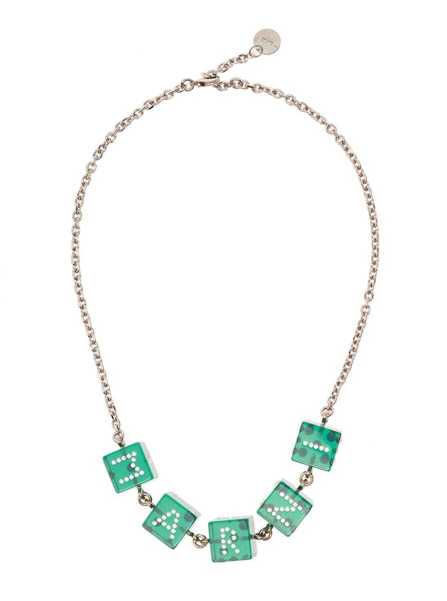 Marni Chain Necklace with Branded Dice-shaped Charms in Green Transparent Resin Woman GREEN