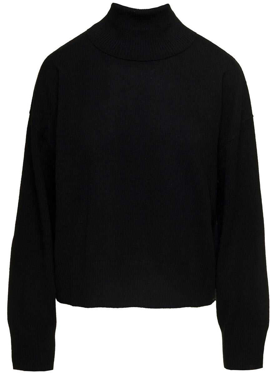 P.A.R.O.S.H. Black Mock Neck Sweatshirt with Long Sleeves in Cashmere Woman Black