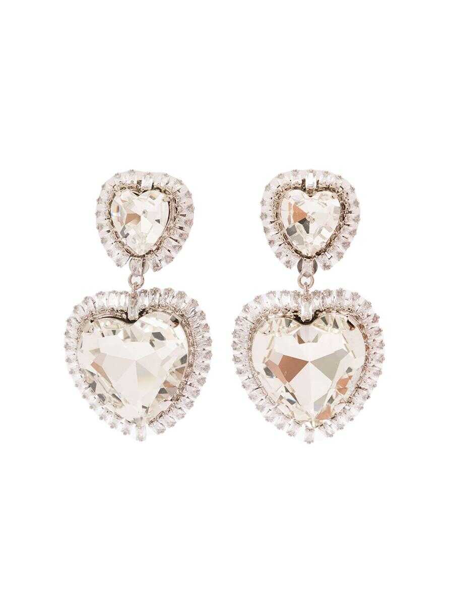 ALESSANDRA RICH Silver-Colored Heart-Shaped Clip-On Earrings with Crystal Embellishment in Hypoallergenic Brass Woman GREY