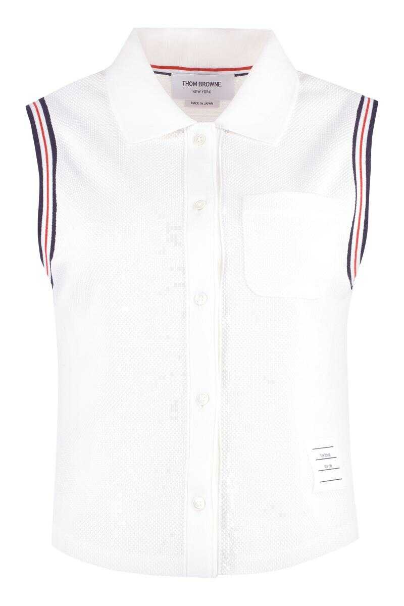 Thom Browne THOM BROWNE SLEEVELESS POLO SHIRT IN COTTON White