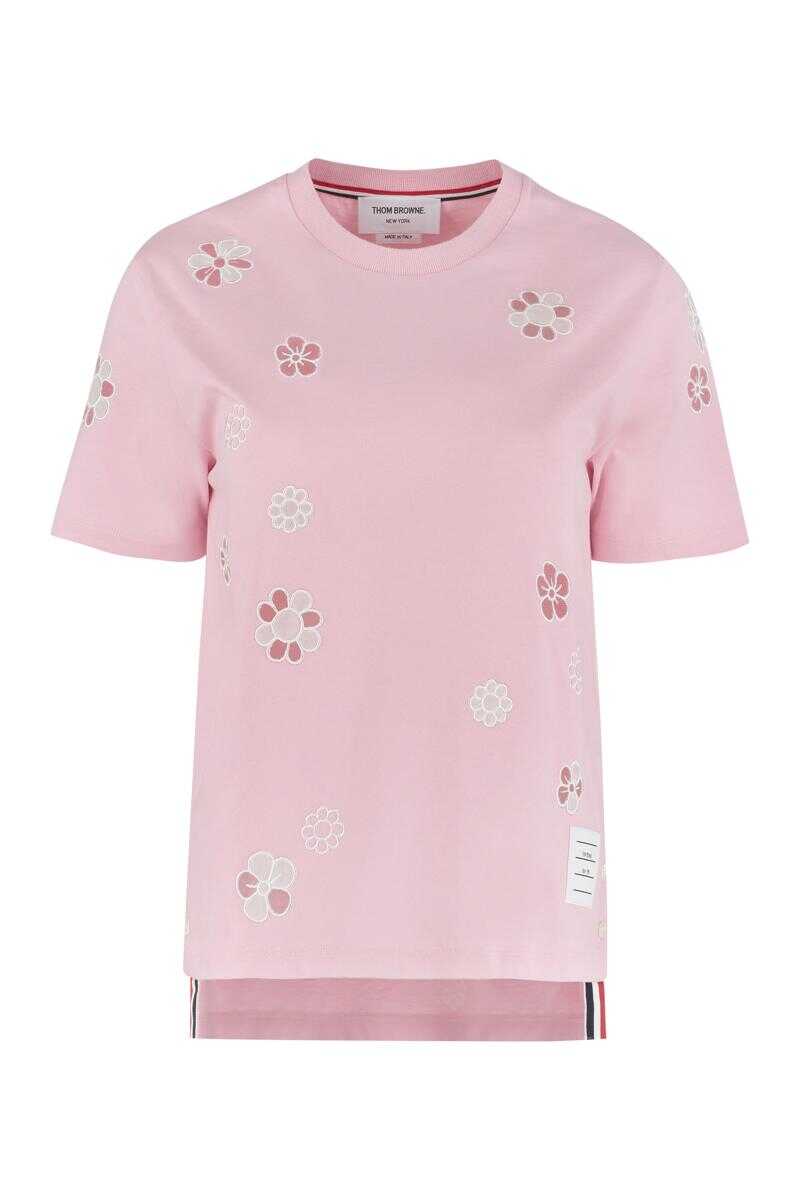 Thom Browne THOM BROWNE EMBROIDERED COTTON T-SHIRT Pink