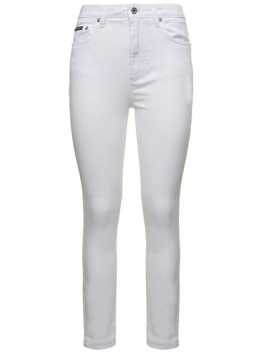 Dolce & Gabbana White Skinny Jeans with Logo Plaque in Cotton Denim Woman White
