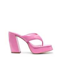 Sandale Pink Glossy Finish Square Toe Sandals in Leather Woman Femei