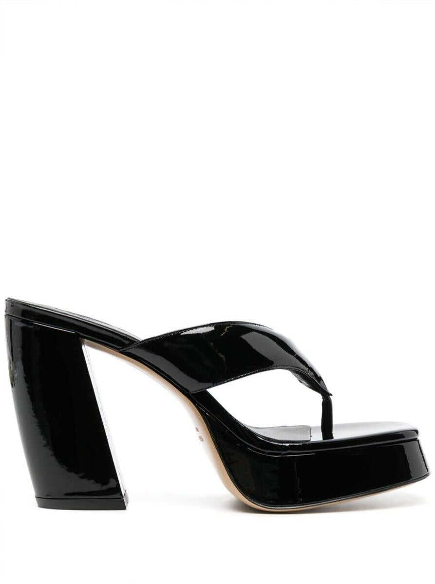GIA BORGHINI Black Glossy Finish Square Toe Sandals in Leather Woman Black