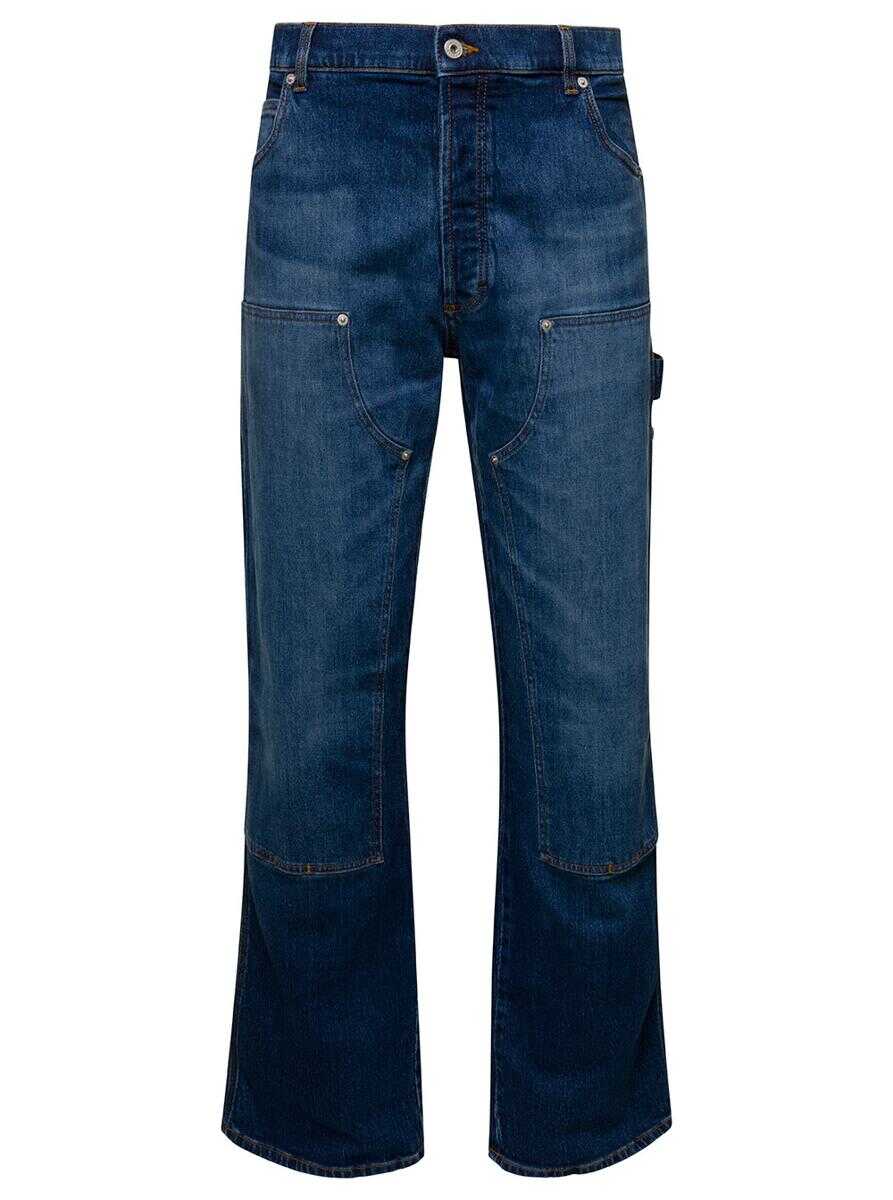 Heron Preston Blue Whiskering Effect Washed Denim Jeans in Cotton Man Blu