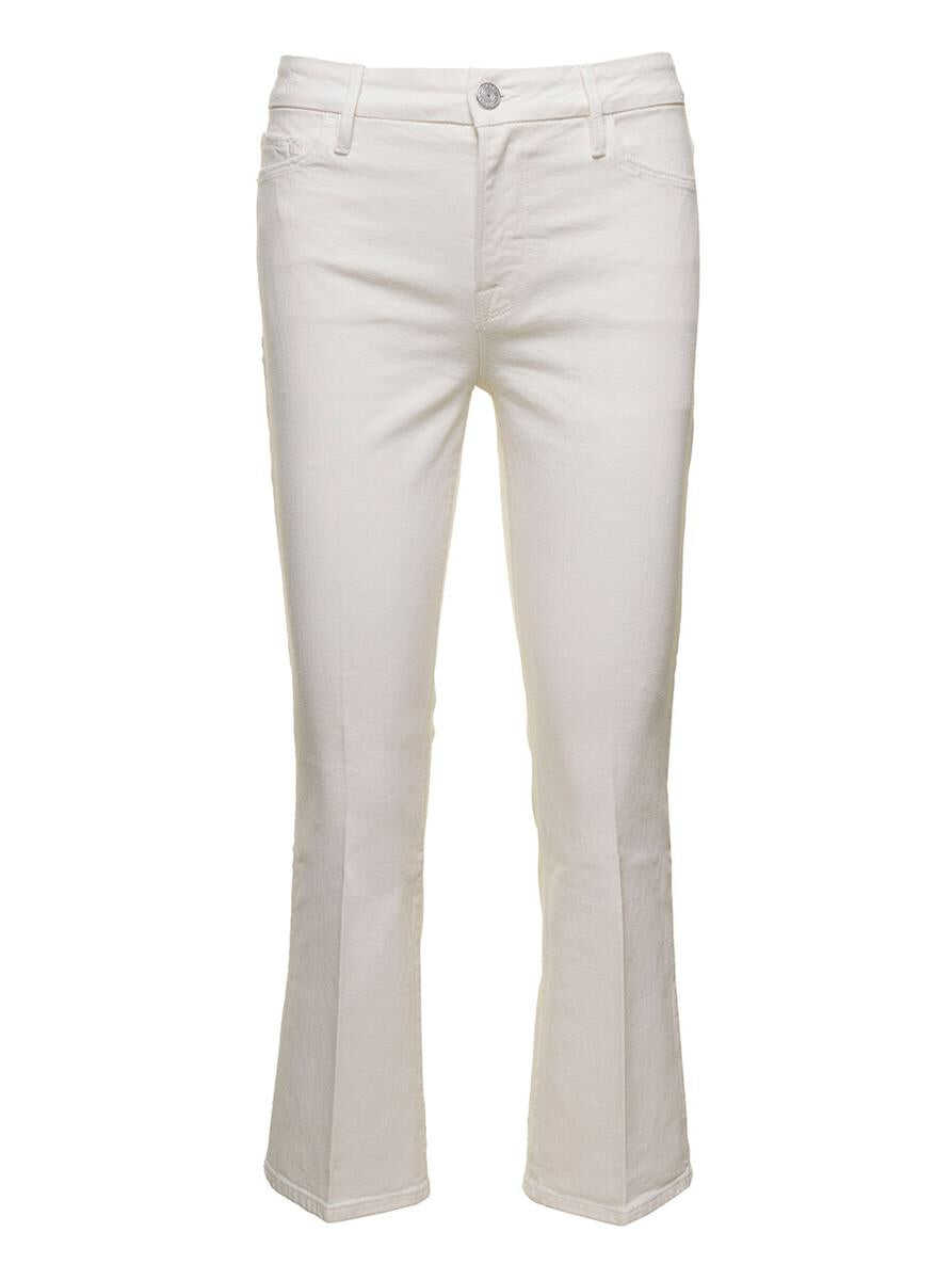 FRAME \'Le Crop Mini Boot\' White Five-Pocket Jeans in Stretch Cotton Denim Woman White