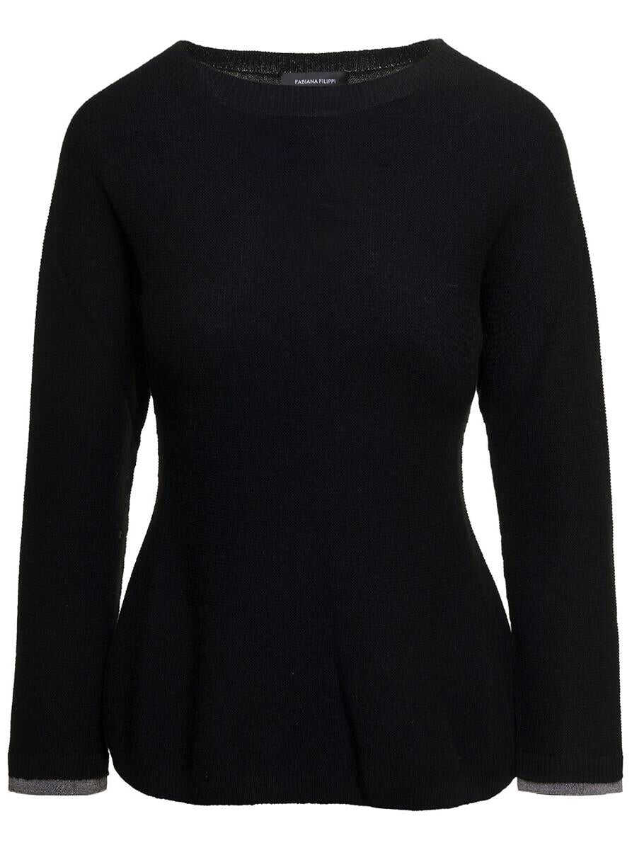 Fabiana Filippi Black Sweater with Rhinestone Detail in Cashmere Woman Black