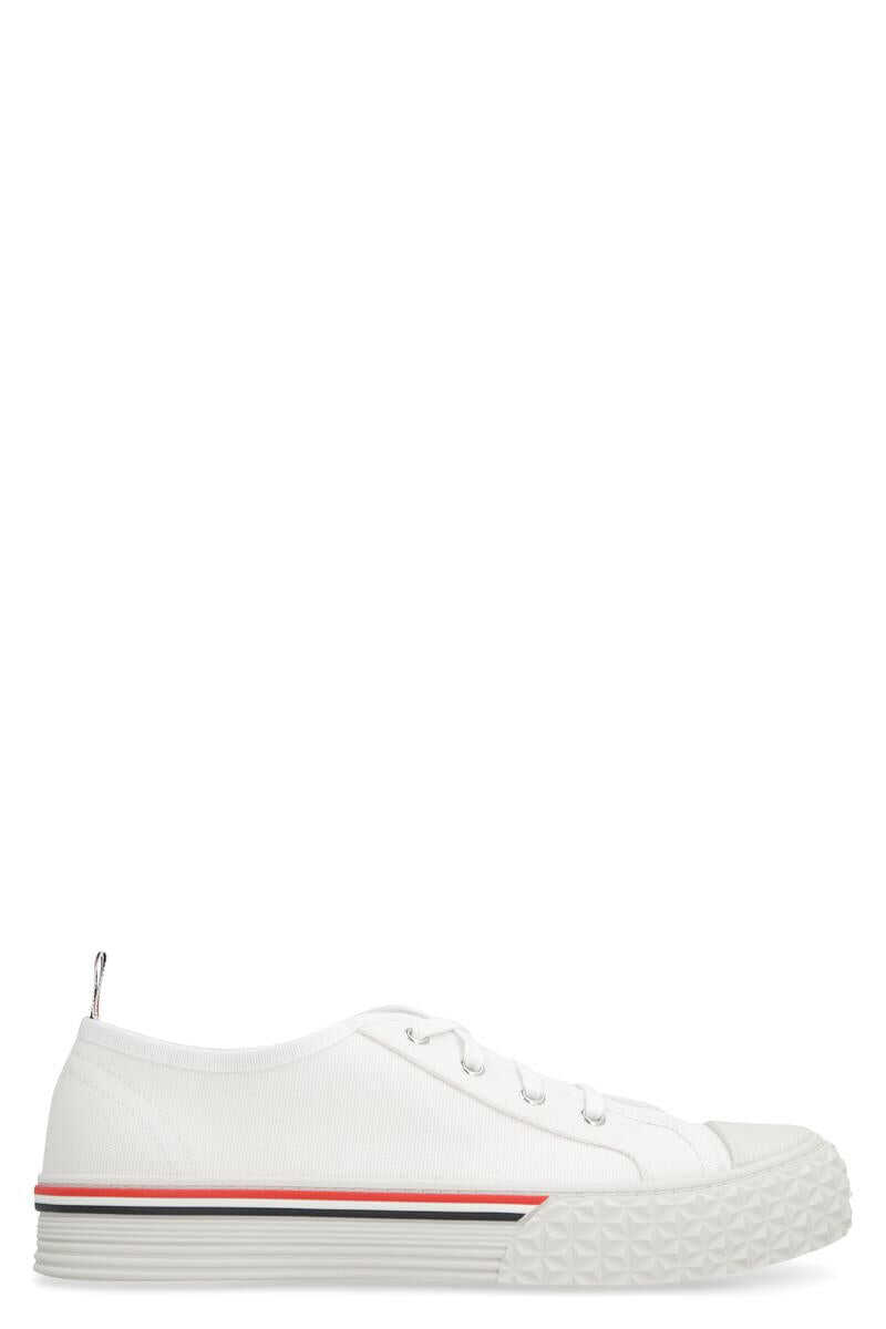 Thom Browne THOM BROWNE COLLEGIATE CANVAS LOW-TOP SNEAKERS WHITE