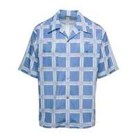 Camasi Light Blue Bowling Shirt With All-Over Graphic Print In Cotton Blend Man Barbati