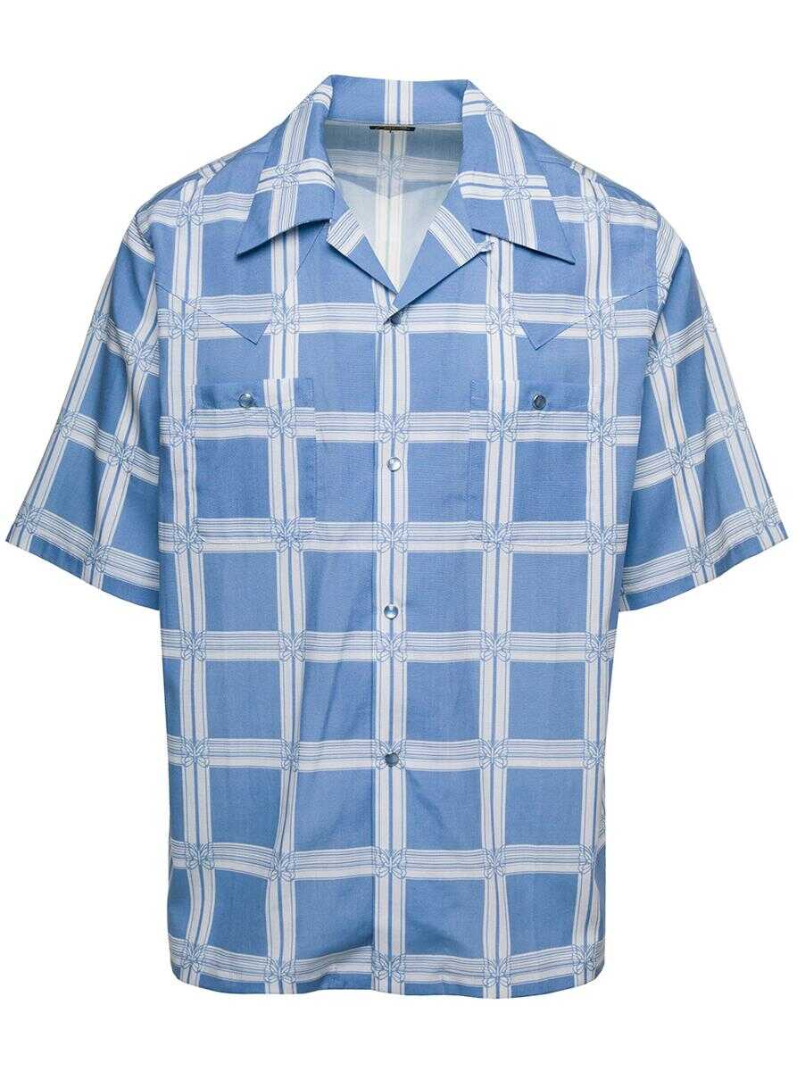 NEEDLES Light Blue Bowling Shirt with All-Over Graphic Print in Cotton Blend Man BLUE